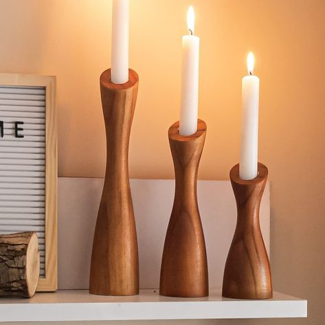 PRICES MAY VARY. An Attractive Accent - Whether you're looking for rustic farmhouse decor, or want something a little more modern, these OLEEK wood candle holders for table centerpiece will do the trick. They go well with any style of decorative candles for home decor Warm And Welcoming - Help guests feel right at home with these farmhouse wooden candlestick holder set. Wow your friends by using these candle stick candle holder for dining room table centerpiece decor. Mantel decorations for farm Wooden Taper Candle Holders, Candle Stick Holders Decor, Boho Candle Holders, Stick Candle Holder, Rustic Wood Candle Holders, Wood Pillar Candle Holders, Farmhouse Candle Holders, Wooden Candlestick Holders, Boho Candle