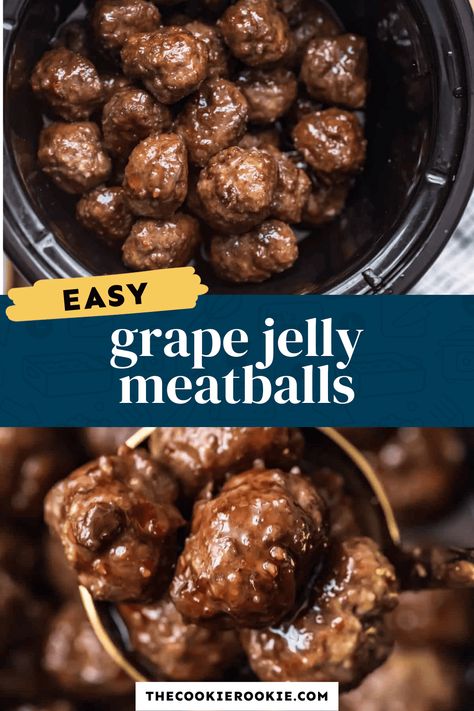 Grape Jelly Meatballs are the perfect easy holiday appetizer and a great crowd pleasing recipe. The meatballs are oven baked and then finished in a slow cooker for an easy party food option. Full of flavor and simple to make. Slow Cooker Meatballs Grape Jelly, Jelly Meatball Recipe, Grape Jelly Meatballs Recipe, Savory Meatballs, Jelly Meatballs, Grape Jelly Meatballs, Holiday Appetizers Easy, Thanksgiving 2023, Appetizer Meatballs