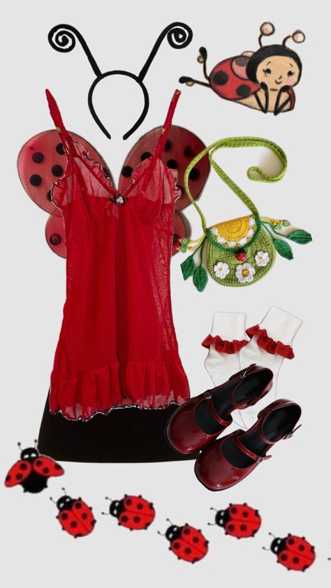 cutesy ladybug Halloween costume #halloween #halloweencostume #costume #ladybug #weirdcore #bugs #halloweencostumeinspo Ladybug Halloween, Casual Halloween Costumes, Halloween Costumes Women Creative, Bug Costume, Ladybug Outfits, Ladybug Costume, Diy Costumes Women, Halloween Coustumes, Hot Halloween Outfits