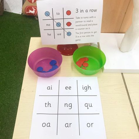 The children have loved this weeks phonics challenge. I also had a boards with the tricky words and CVC words on. #eyfs #eyfsideas… Phonics Provocations, Phonics Games Eyfs, Eyfs Phonics, Phase 5 Phonics, Phonics Display, Phase 2 Phonics, Literacy Display, Jolly Phonics Activities, Continuous Provision