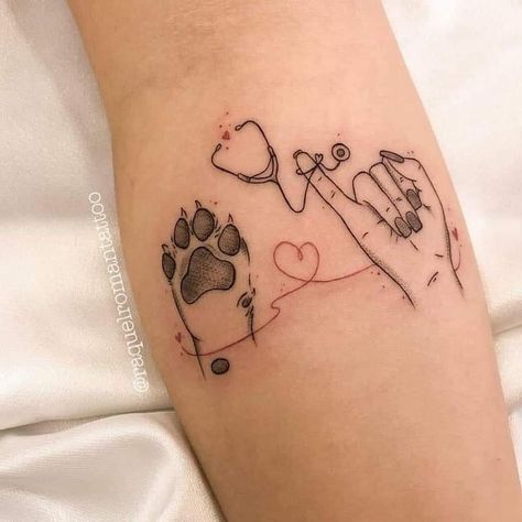 Veterinarian Tattoo, Vet Tech Tattoo, Animal Lover Tattoo, Tech Tattoo, Cool Animal Tattoos, Tattoo For Boyfriend, Feminine Tattoo Sleeves, Girl Arm Tattoos, Animal Tattoo Ideas