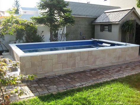 Small Pool Design Above Ground, Partially Above Ground Pool, Ideas De Piscina, Endless Pools, Cheap Pool, Best Above Ground Pool, Swim Spas, Endless Pool, Stone Pool