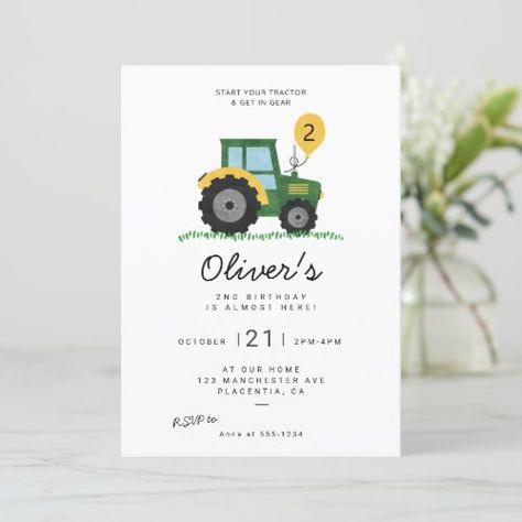 $ 2.95 | Modern Minimalist Tractor birthday Party - modern tractor birthday invitation, minimalist tractor birthday invitation, tractor party invitation, farmer birthday party invitation, second birthday invitation, green and yellow tractor invitation, farm tractor party, tractor birthday invite for kids, tractor second birthday 2 Year Tractor Party, Tractor Second Birthday, Tractor Birthday Party Theme, Farmer Birthday Party, Tractor Party Decorations, Farmer Birthday, Tractor Birthday Invitations, 3rd Birthday Party For Boy, Tractor Birthday Party