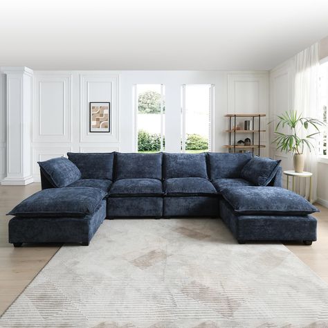 PRICES MAY VARY. MODULAR SECTIONAL: KIVENJAJA down filled sectional sofa feature a modular design, making it easy to move and rearrange, such as loveseat, L-shape sectional, U-shape sectional, sleeper sectional sofa, etc. Minimalist silhouette and neutral tone are timeless and will help you add maximum comfort and style to your living room. DOWN FILLED FOR ULTIMATE COMFORT: Linen upholstery is blended with chenille, making it softer and more comfortable to the touch than traditional linen. Seat U Shaped Couch Living Room, The Cloud Couch, Blue Sofa Living, Cloud Couch, Cloud Sofa, Modern Sleeper Sofa, U Shaped Sectional Sofa, Sofa For Living Room, Sectional Ottoman