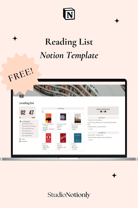 free Notion template Notion Template Free, Reading Genres, Book Wishlist, Reading Goals, Reading Tracker, Notion Template, Studying Inspo, Book Template, List Template