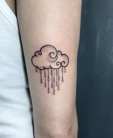 Line Work Cloud Tattoo, Moon Rain Tattoo, Rainy Clouds Tattoo, Thunder Cloud Tattoo Traditional, Matching Cloud Tattoos, Pastel Cloud Tattoo, Simple Storm Cloud Tattoo, Stormy Weather Tattoo, Raincloud Tattoo Simple