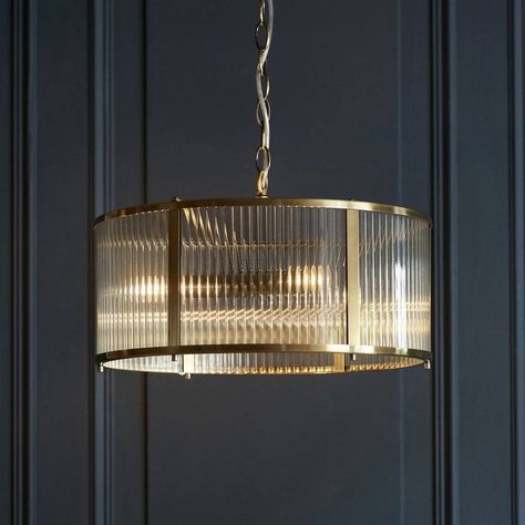 Reeded Glass Chandelier, Light Fittings Hallway, Ribbed Glass Lighting, Ribbed Glass Lamp, Fluted Glass Chandelier, Reeded Glass Pendant Light, Brass Bedroom Lighting, Fluted Glass Pendant Light, Hallway Pendant Lights