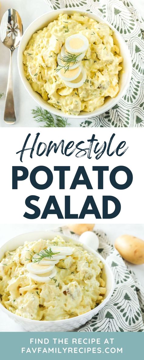 This Homestyle Potato Salad recipe comes straight from Mom's recipe box. Tender chunks of potatoes and eggs covered in creamy dressing is tried and true and a hit at any gathering! This rich and creamy homemade potato salad is the perfect side dish for your next family barbecue, picnic, or game day buffet. Homemade Potato Salad, Homestyle Potatoes, Potatoes And Eggs, The Best Potato Salad, American Potato Salad, Best Potato Salad, Homemade Potato Salads, Best Potato Salad Recipe, Potato Salad Dressing