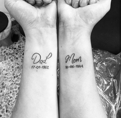 Tattoo For Your Parents, Tattoo Ideas Parents Mom And Dad, Tattoo Ideas Mom And Dad, Tattoo Parents Mom And Dad, Dad And Mom Tattoo, Tattoos To Get For Your Dad, Mum Dad Tattoos, Dad Tattoos For Daughter Small, Dad Daughter Tattoos Matching