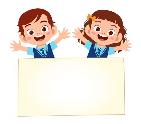 Happy cute little kid boy and girl with ... | Premium Vector #Freepik #vector #kids #character #cartoon #billboard Colors For Toddlers, Student Cartoon, Blank Banner, School Murals, Kids Background, Kid Boy, Hello Kitty Birthday, Children's Rights, Creative Activities For Kids