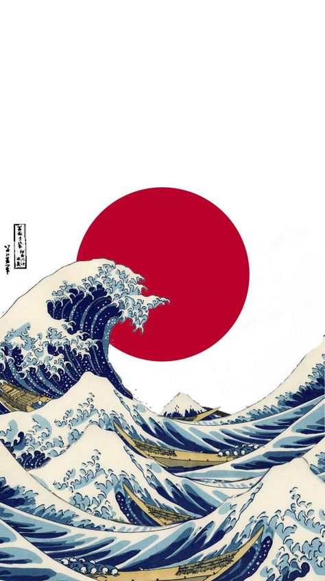 The Great Wave, Great Wave, Wallpaper Iphone, Wallpapers, Japan, Sun, Iphone, Red, White