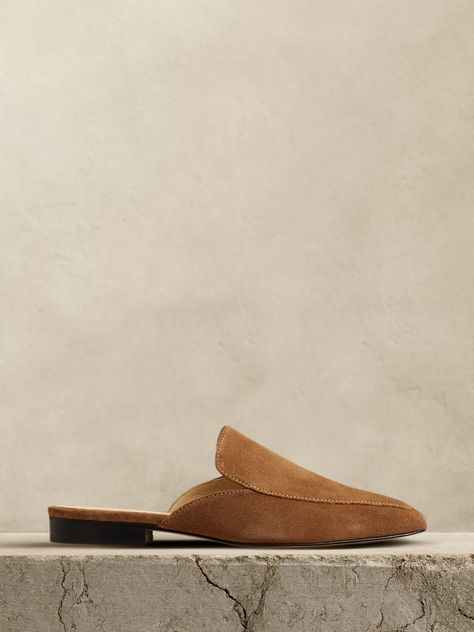 Women's Shoes - Shop All | Banana Republic Dress Shoes Flats, Unique Clothes, Suede Mules, Rehearsal Dress, Slip On Mules, Chestnut Brown, Nails Inspo, Unique Outfits, Stacked Heel