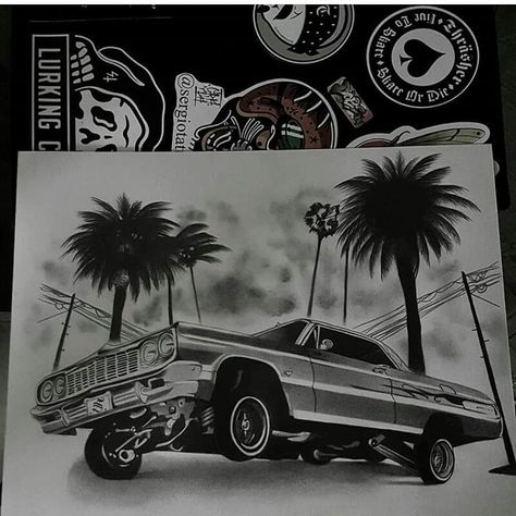 Lowrider by @sosa.tattoos #mexicanstyle_art #art #arte #drawing #lowriderart #lowrider Chicano Tattoos Gangsters, 64 Impala Lowrider, Lowrider Drawings, Cholo Tattoo, Traditional Chicano Tattoos, Lettrage Chicano, Lowrider Tattoo, Art Chicano, Arte Do Hip Hop