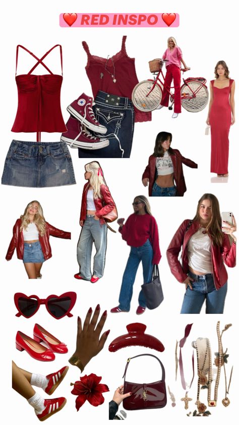 #❤️ #red #outfit #aesthetic #redvibes Red Theme Outfit, Red Aesthetic Outfit, Red Outfit Aesthetic, Girly Aesthetic Outfit, Red Top Outfit, Red Preppy, Color Wars, Rush Outfits, Red Ribbon Week