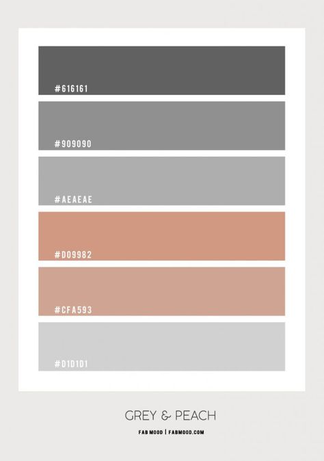 Grey and Peach Bedroom Color Scheme Grey And Peach Color Palette, Peach Grey Bathroom, Peach And Grey Bathroom Ideas, Peach Color Combination, Color Palette Grey, A7 Planner, Loft Bedroom Decor, Peach Colour Combinations, Peach Color Palette