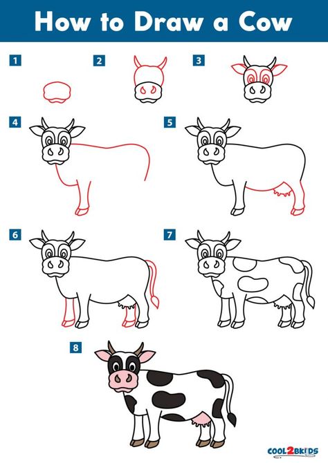 Cows Drawing Easy, Cow And Calf Drawing Easy, How To Paint A Cow Step By Step, Cow Drawing Easy Step By Step, How To Draw Farm Animals, How To Paint A Cow, Draw Cow Easy, Cow Simple Drawing, Cow Doodle Easy