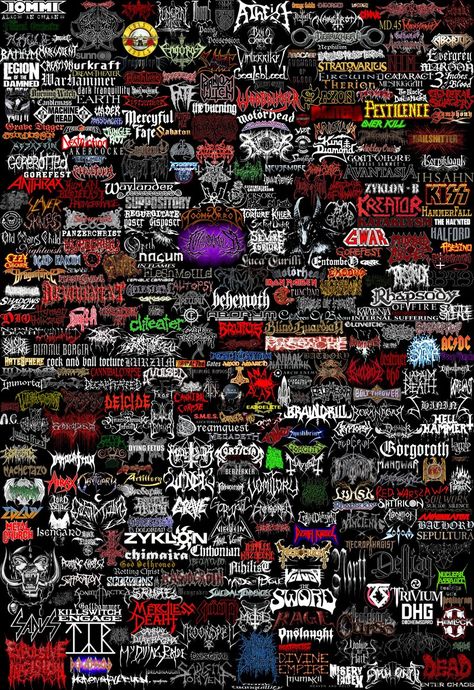 Collage of Heavy Metal band name Logos Heavy Metal Shirts, Metal Band Logos, Sejarah Kuno, Rock Band Logos, Rock Band Posters, Band Rock, Heavy Metal Rock, Band Metal, Band Wallpapers