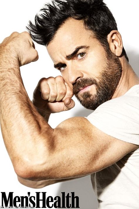 He's pumped: Justin Theroux talked about his exercise regime, his career and his tattoos in an interview with Men's Health but didn't touch on his February split with wife Jennifer Aniston Man Flexing, Men's Health Magazine, Mens Health Magazine, Workout Routine For Men, Justin Theroux, Anthony Perkins, Muscle Building Workouts, Men's Health Fitness, Image Fun