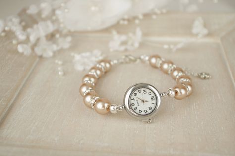 Pearl Watches Women, Vintage Saat, Pearl Watch, Pearl Bracelet Wedding, Unique Handmade Earrings, Clock Gift, Pearl Jewelry Wedding, Bracelet Wedding, Jewelry Pearl