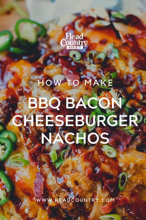 Cheeseburger Nachos, Event Food Ideas, Party Nachos, Bbq Bacon Cheeseburger, Bacon Nachos, Best Nacho Recipe, Bacon Cheeseburger Dip, Recipes For Bbq, Country Bbq