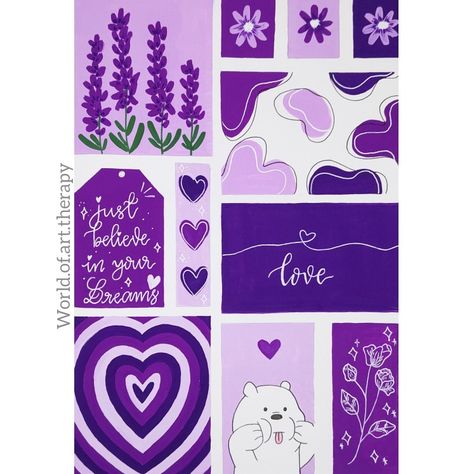 Purple aesthetic mood board 💜 Purple Collage Painting, Purple Theme Painting Ideas, Purple Diary Aesthetic, Purple Theme Drawing, Mini Moodboard Painting, Purple Theme Painting, Purple Things To Paint, Purple Moodboard Painting, Purple Aesthetic Canvas Painting