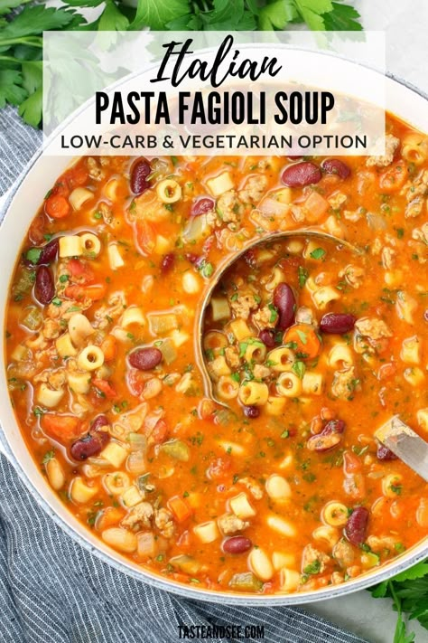 Pasta Fagioli Soup, Fagioli Soup, Pasta Fagioli, Italian Soup, Low Carb Vegetarian, Soup Dinner, Vegetarian Soup, Easy Soups, Easy Soup Recipes