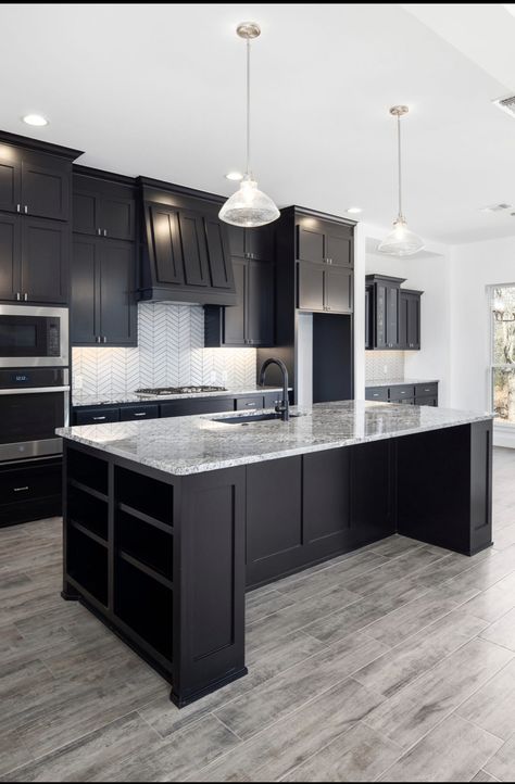 Kirchen Design, Kitchen With Black Cabinets, Black Kitchen Decor, Espresso Kitchen, Cabinets White, Gray Walls, Dream Kitchens Design, Black Kitchen Cabinets, Kitchen Ideas Dark Cabinets