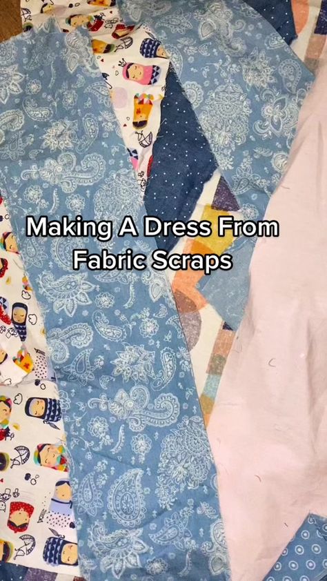 Fabric Scrap Dress #repurposedfabric #sewingidea #scrapfabrics #fabric... | TikTok Scrap Dress, Sewing Upcycling, Gown Ideas, Scrap Fabric, Upcycled Crafts, Fabric Scraps, Dress Fabric, Recycling, Sewing