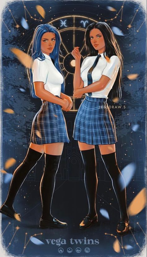 Art by jessdraw.s Zodiac Academy Vega Twins, The Zodiac Academy Fan Art, Darcy And Tory Vega, Zodiac Academy Characters, Vega Twins Zodiac Academy, Zodiac Academy Fan Art, Vega Twins, Zodiac Twins, Tory Vega