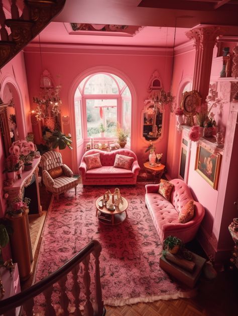 Barbie Mansion, Maximalism Room, Pretty Apartments, Cottage Style Interiors, Library Living Room, Girly Apartment Decor, Barbie Core, Welcome To My House, Interiors Dream