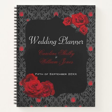 Gothic Rose Black and Red Wedding Planner Notebook - wedding planner Black And Red Wedding, Wedding Planner Notebook, Vampire Wedding, Black Red Wedding, Dark Wedding Theme, Biker Wedding, Wedding Planner Binder, Red Wedding Theme, Gothic Rose