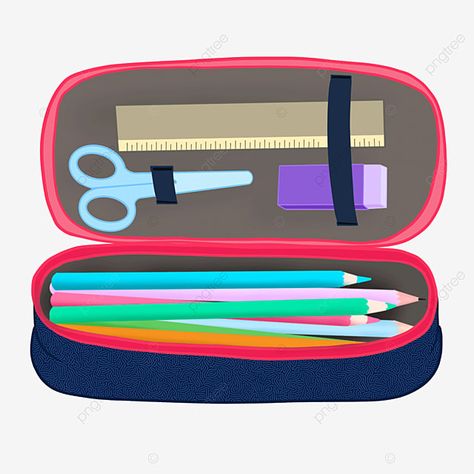 Pencil Case Illustration, Pencil Case Drawing, Pencil Case Art, Pencil Vector, Pencil Clipart, Colorful Borders Design, Packaging Design Trends, Bag Illustration, Cartoon Heart