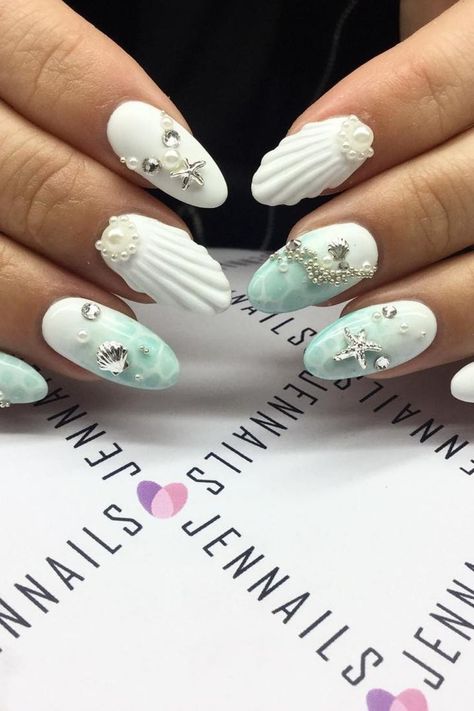 Shell Nails Fun Beach Nails, Nude Nail Art Ideas, Trendy Beach Nails, Nude Nail Art Designs, Beautiful Summer Nails, Nude Nail Art, Nail Polish Art Designs, Beach Nail Designs, Sea Nails