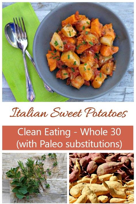 Italian sweet potato, herbs Sweet Potato Tomato, Gluten Free Diet Plan, Healthy Breakfast Bowl, Potatoes Easy, 30 Diet, Healthy Breakfast Bowls, Potatoes Recipes, Recipe Cookbook, Cooking Recipes Healthy