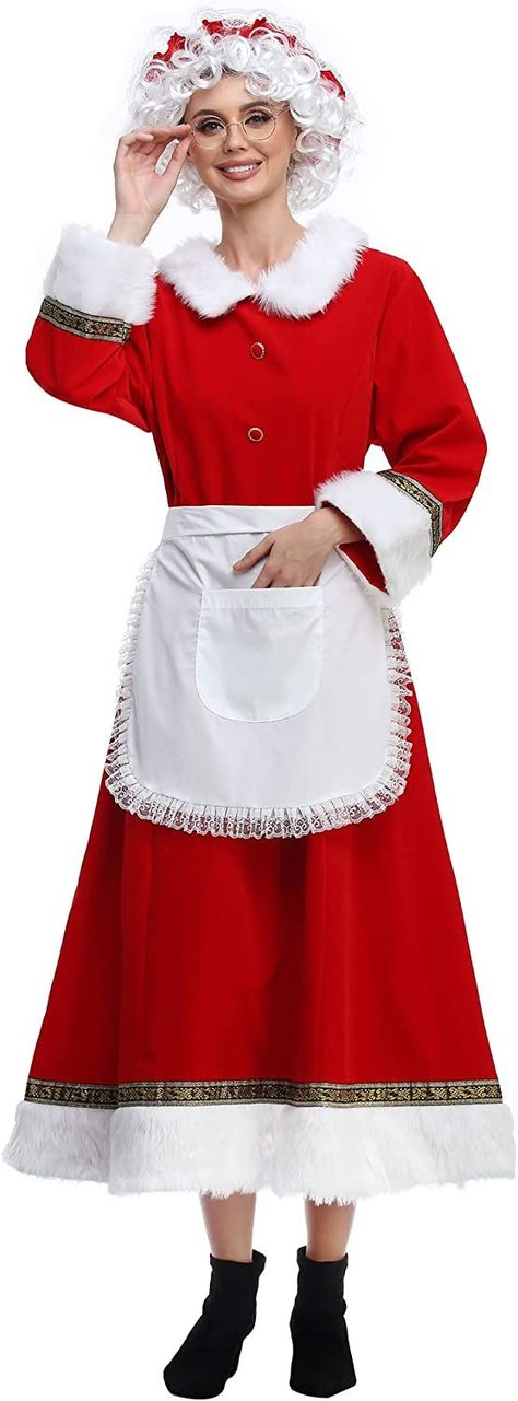 Santa Clause Dress, Mrs Claus Costume, Mrs Claus Outfit, Dress Christmas Outfit, White Wig, Santa Claus Costume, Santa Dress, Costume For Women, Santa Suits