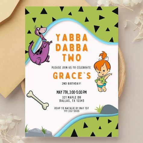 Yabba Dabba Two Birthday, Yabba Dabba Two, Two Birthday, Green Birthday, 2nd Birthday Party Themes, 2nd Birthday Invitations, Birthday Invitation Template, Birthday Invite, May 7th