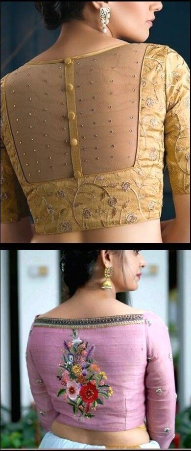 Saree Blouse Patterns Latest, Latest Blouse Back Designs, Golden Blouse Designs, Blouse Designs Saree, Netted Blouse Designs, Blouse Back Neck, Blouse Designs High Neck, Blouse Designs Catalogue, New Saree Blouse Designs