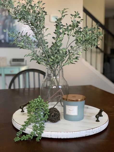 Dining Table Centerpiece Everyday, Lazy Susan Decor, Dining Table Decor Centerpiece, Boho Plants, Rustic Kitchen Tables, Farmhouse Table Centerpieces, Simple Dining Table, Wood Lazy Susan, Table Centerpieces For Home