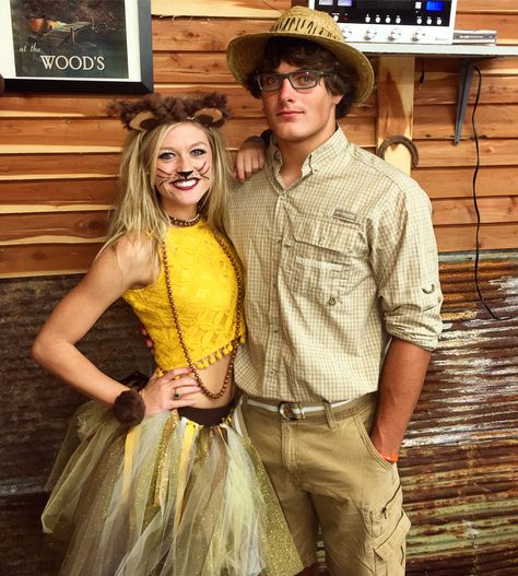 Lion & the zoo keeper!! #halloweencostume #couplescostume Zoo Animal Costumes Group, Zoo Keeper Couple Costume, Safari Couple Costume, Zoo Animal Costumes Women, Zookeeper Outfit, Zoo Keeper Costume, Camp Costume, Zookeeper Costume, Lion Halloween Costume