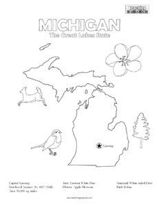 Michigan Coloring Pages, Preschool Action Songs, Preschool Curriculum Free, Michigan Outline, Teaching Maps, Michigan Facts, Teaching Worksheets, Prek Activities, Class Crafts