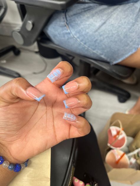 credit: IG @baybee.nubiaa | me👑 Gel X Baby Blue Nails Short, Nailfie Ideas, Short Square French Tip, Square French Tip, Square French, Blue French Tips, Summer Acrylic, Baby Blue Nails, French Acrylic Nails