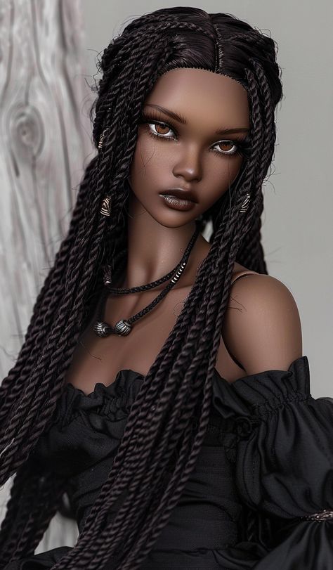 My Images Black Doll Hairstyles, Bjd Dolls Black Skin, Black Ball Jointed Doll, Ball Jointed Dolls Black, Black Porcelain Doll, Black Bjd Dolls, Black Bjd, Porcelain Doll Aesthetic, Virtual Character