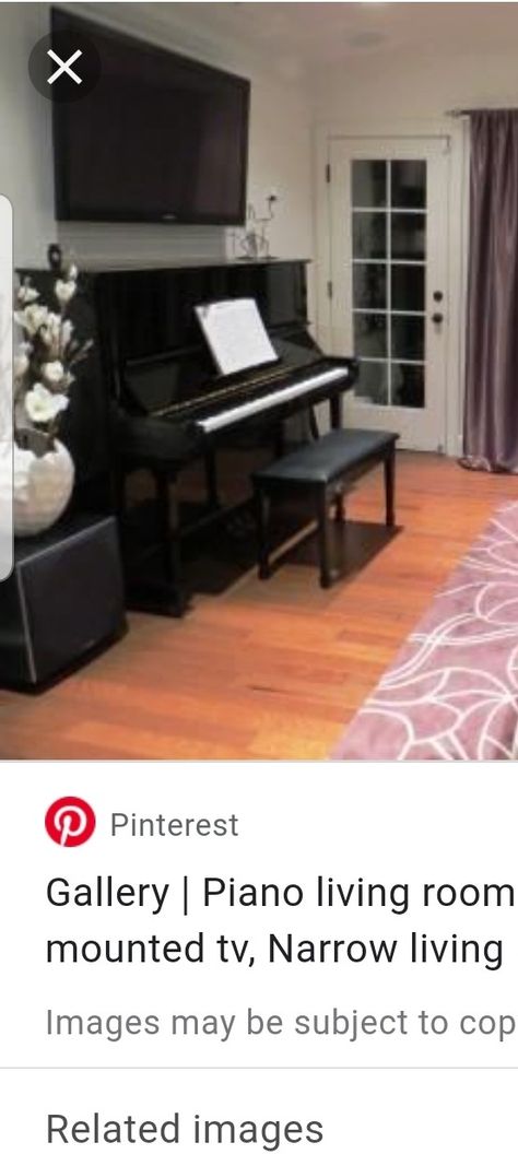 Im deciding to get a TV above my piano so searching for ideas Piano And Tv In Living Room, Tv Piano Wall, Piano With Tv Above, Frame Tv Over Piano, Piano Tv Living Room, Piano As Tv Stand, Tv Over Piano Living Rooms, Piano And Tv On Same Wall, Tv Above Piano Living Rooms