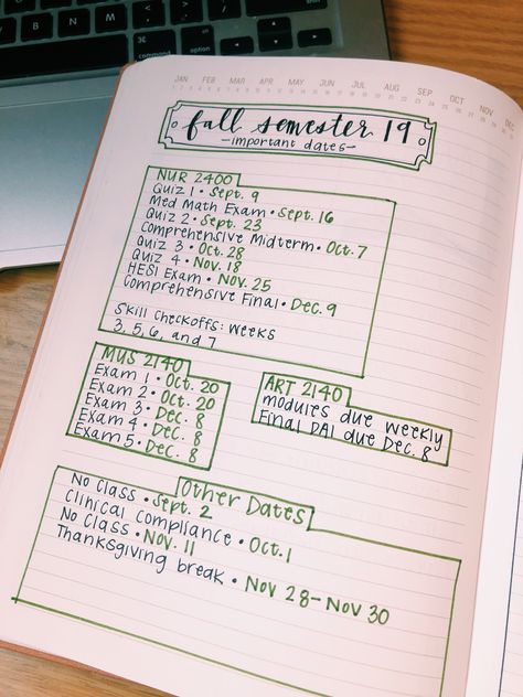 Important Dates Bullet Journal, Planner School, Organization Planner, Journal Lettering, Maths Exam, Journal Organization, Fall Dates, Fall Semester, Lettering Ideas