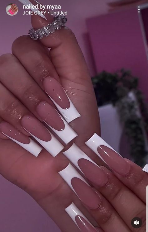 Long Acrylic White Tip Nails, Long Deep French Tip Nails, Frenchies Acrylic Nails Long, Xl French Tip Acrylic Nails, Plain Long Nails, Medium Square Acrylic Nails French Tips, Long Acrylic French Tip, Xl French Tip Nails, Long French Tip Nails Square