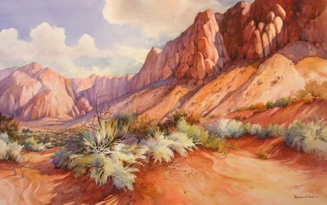 Utah Watercolor, Morning Painting, Zion National Park Utah, Travel Sketchbook, Western Landscape, Arches Watercolor Paper, Watercolor Projects, Desert Painting, Southern Utah