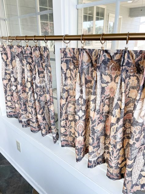 This Pleated Cafe Curtain Has a Fresh Vintage Feeling Earthy Tones Including Faded Black, Rusty Rose, Nutty Brown and Sandy Ochre - Etsy Vintage Feeling, Cafe Curtain, Rusty Rose, House Makeover, Vintage Curtains, Vintage Cafe, Lined Curtains, Cafe Curtains, Curtains With Rings