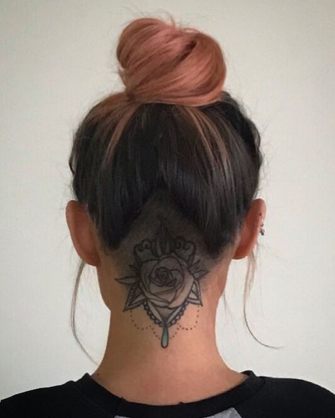 #undercut #tattoo #undercuttattoo #girlswithtattoos #tattooideas Undercut Tattoo Women, Undercut Tattoos, Nape Tattoo, Undercut Designs, Half Shaved Hair, Shaved Hair Designs, Neck Tattoos Women, Half Shaved, Undercut Women