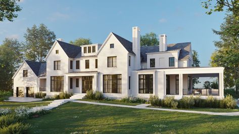 Transitional Exterior Home, Transitional Home Exterior, Modern Colonial House, French Country Manor, Transitional House Plans, Transitional Exterior, Modern Colonial, Country Manor, Mansion Designs