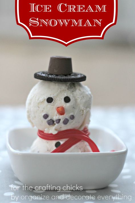 Do you want to build a snowman? Ice Cream Snowman are fun for kids to make and eat. #icecreamtreat #snowman Christmas Ice Cream Desserts, Snowman Snacks, Alcoholic Ice Cream, Snowman Treats, Christmas Ice Cream, Easy Homemade Ice Cream, Snow Ice Cream, Pumpkin Pie Ice Cream, Ice Cream Poster